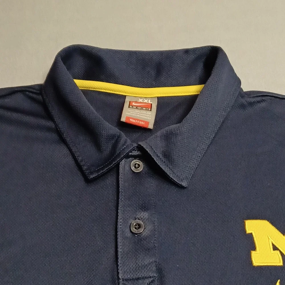 Nike Polo Shirt Mens XXL Navy Michigan Wolverines FIT DRY Short‎ Sleeve Athletic